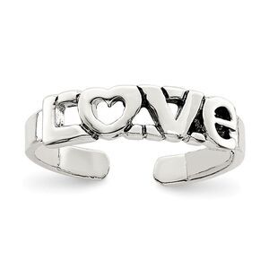 Sterling Silver 4mm Antiqued LOVE Script Toe Ring